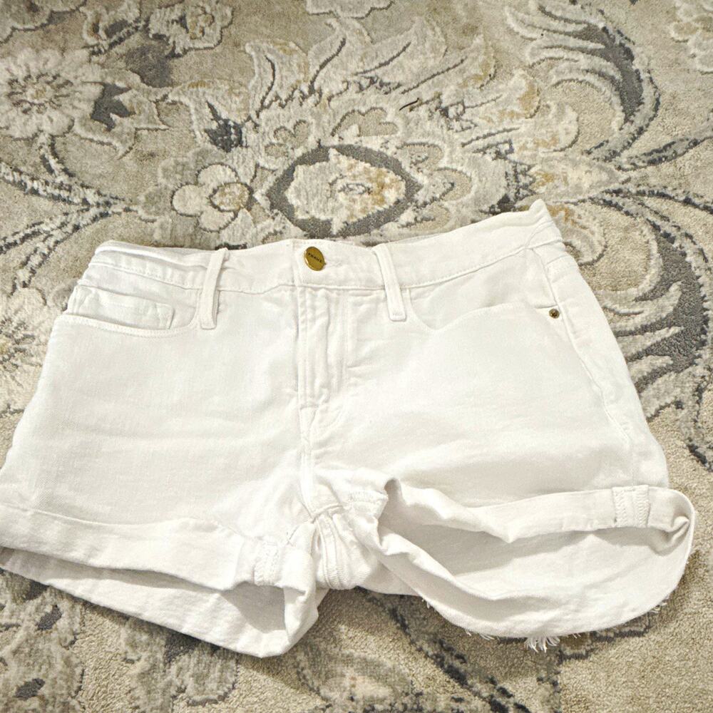 FRAME Le Cutoff Women’s White Denim Cut Off Shorts Cotton Mid Rise Pockets 26